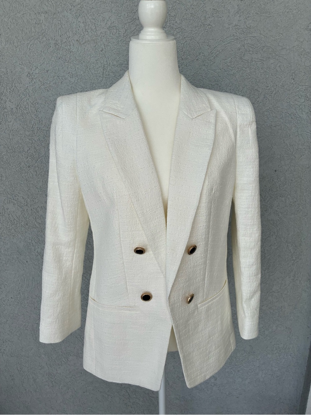 Express Ivory Double-Breasted Textured Blazer